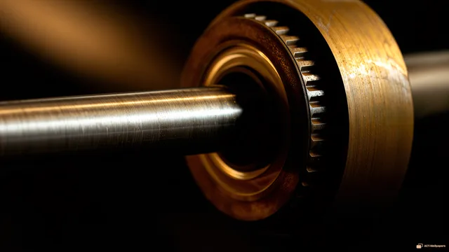 Piston Rod in Amber Shadow — Macro mechanics 4K wallpaper