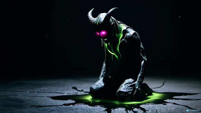 Kneeling Basalt Scream — Neon nightmare 4K wallpaper
