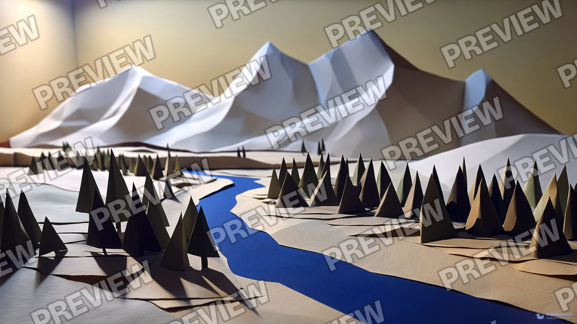 Folded Paper Valley Diorama — Paper dioramas 4K wallpaper