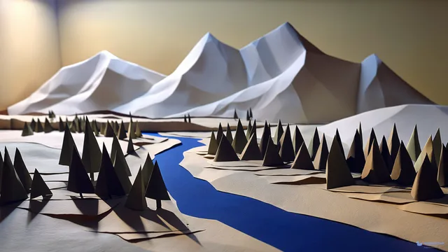 Folded Paper Valley Diorama — Paper dioramas 4K wallpaper