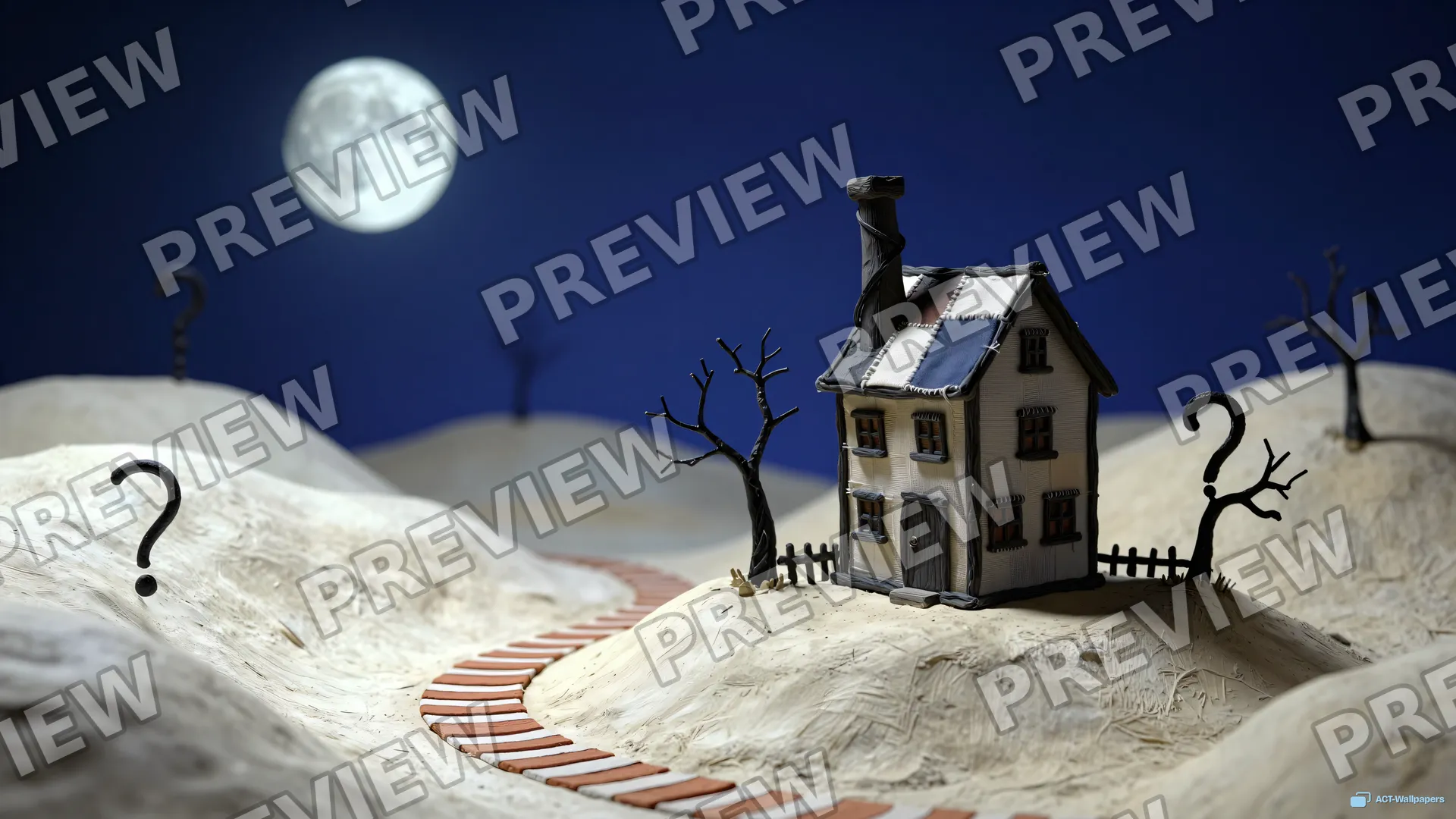 Whimsical Clay Moon Village — Gothic tale 4K wallpaper