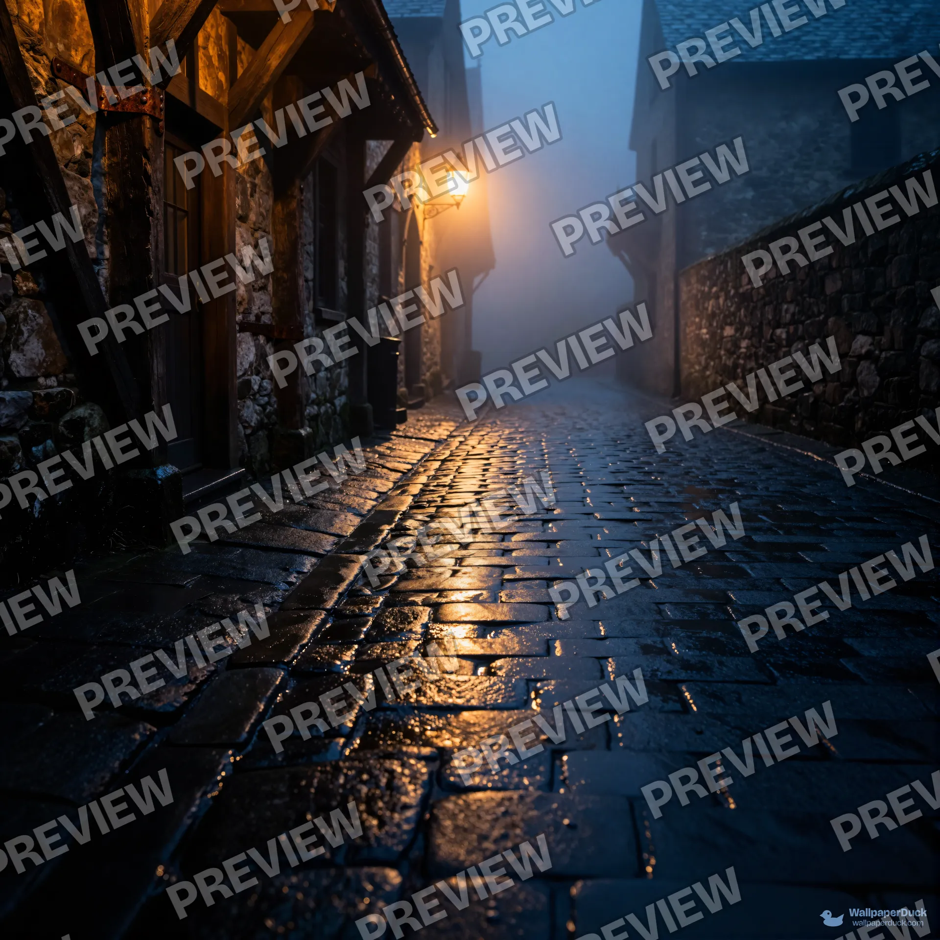 Crooked Tavern Rain — Medieval fantasy 4K wallpaper