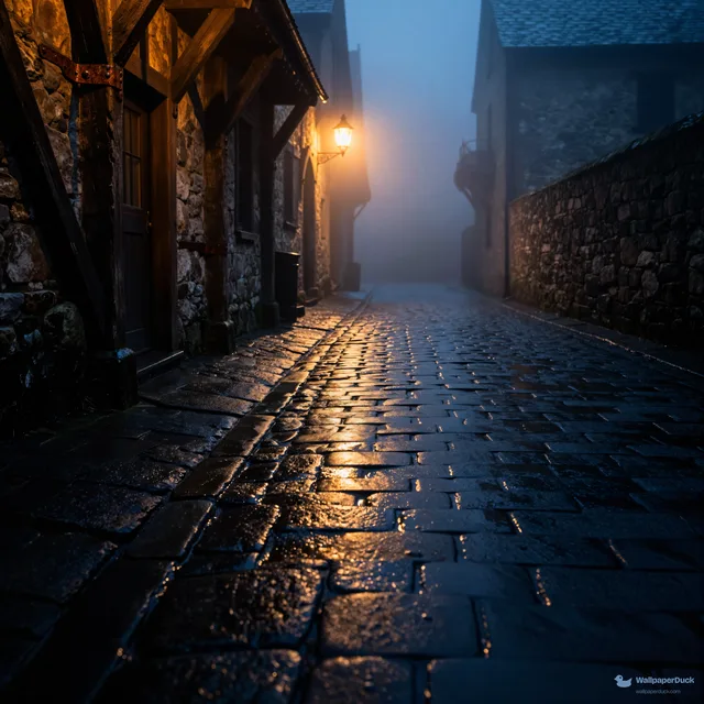 Crooked Tavern Rain — Medieval fantasy 4K wallpaper