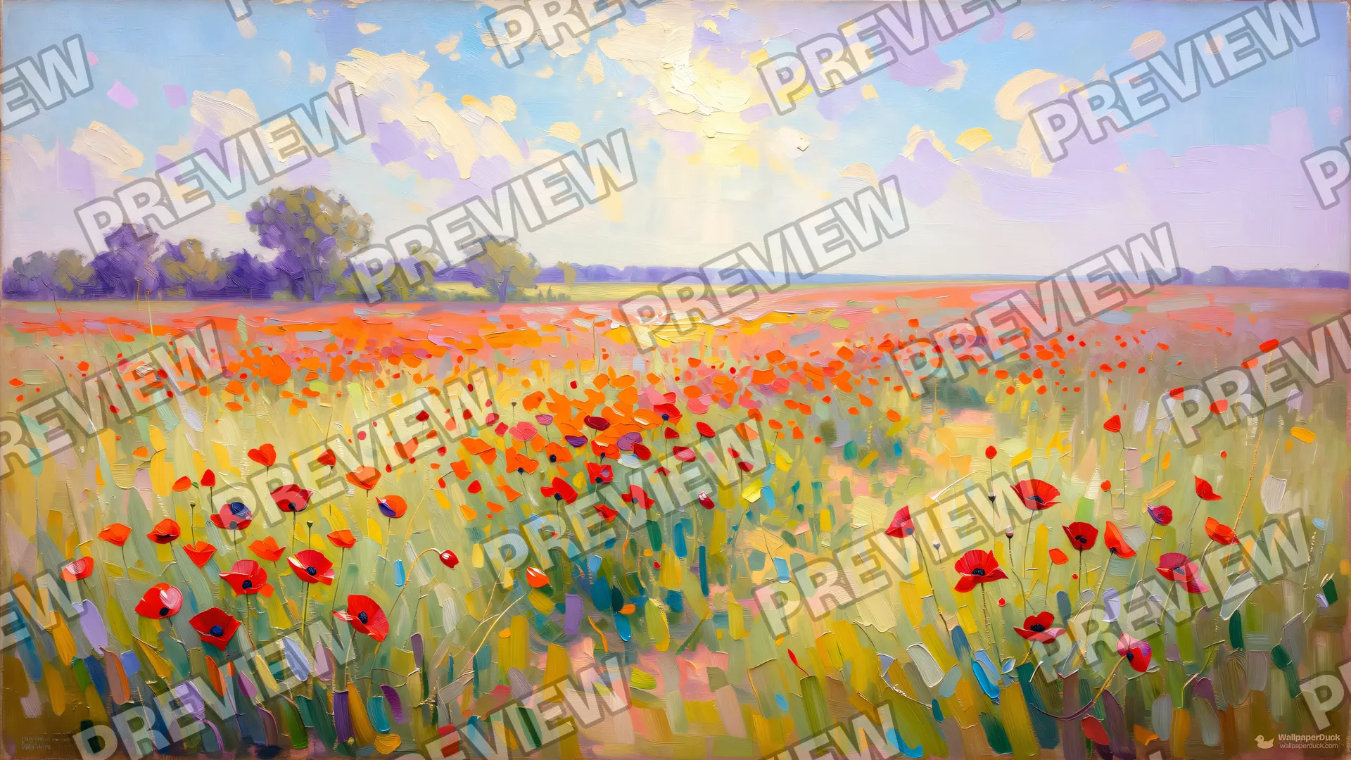 Impressionist Poppy Meadow — Watercolour & impressionism 4K wallpaper