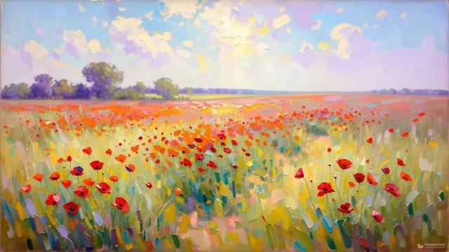 Impressionist Poppy Meadow — Watercolour & impressionism 4K wallpaper