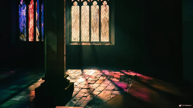 Nave Light Diagonal — Stained-glass light 4K wallpaper