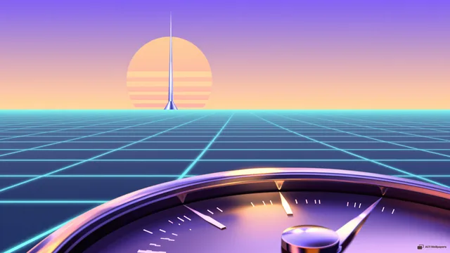 Chrome Horizon Grid — Retro futurism 4K wallpaper