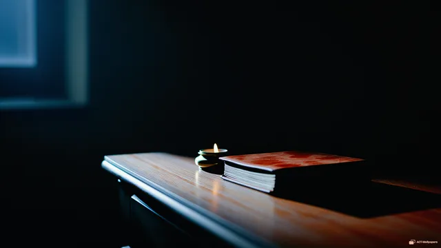 Candlelit Oak Desk — Dark interiors 4K wallpaper