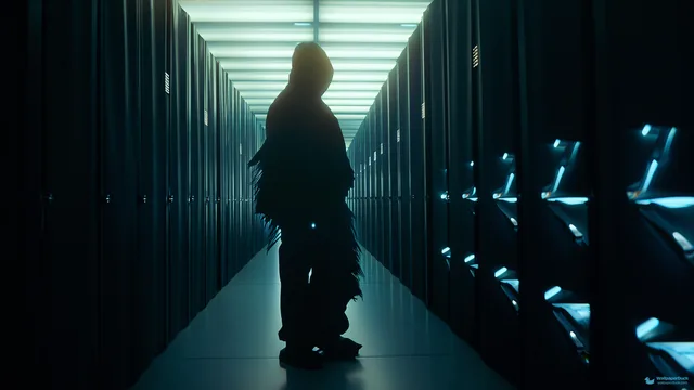Hooded Server Specter — Sci-fi interiors 4K wallpaper