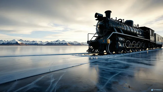 Iron On Ice — Train on the glacier 4K wallpaper