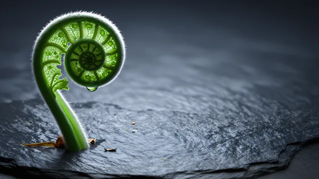 Emerald Fiddlehead Macro — Botanical macro 4K wallpaper