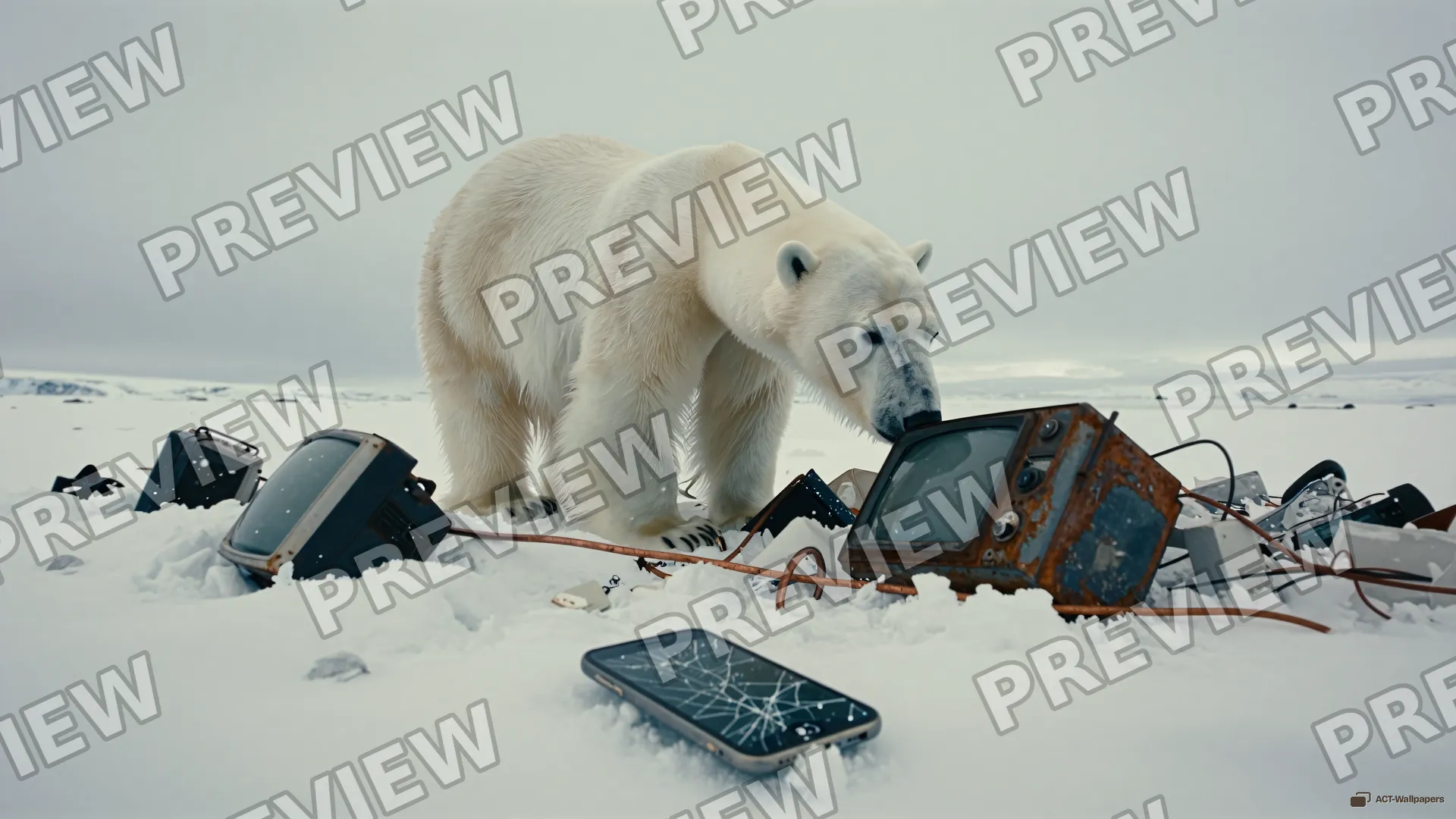 Polar Bear in Waste — Arctic waste 4K wallpaper
