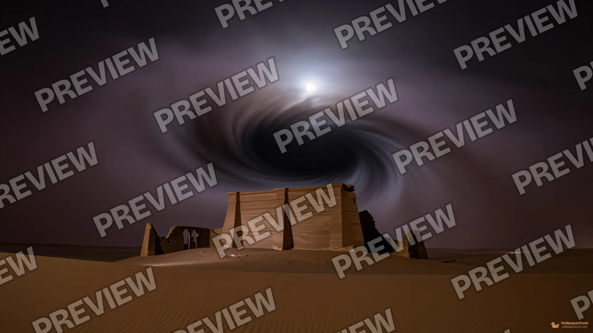 Sandstorm Ruin Silhouette — Storm atmosphere 4K wallpaper