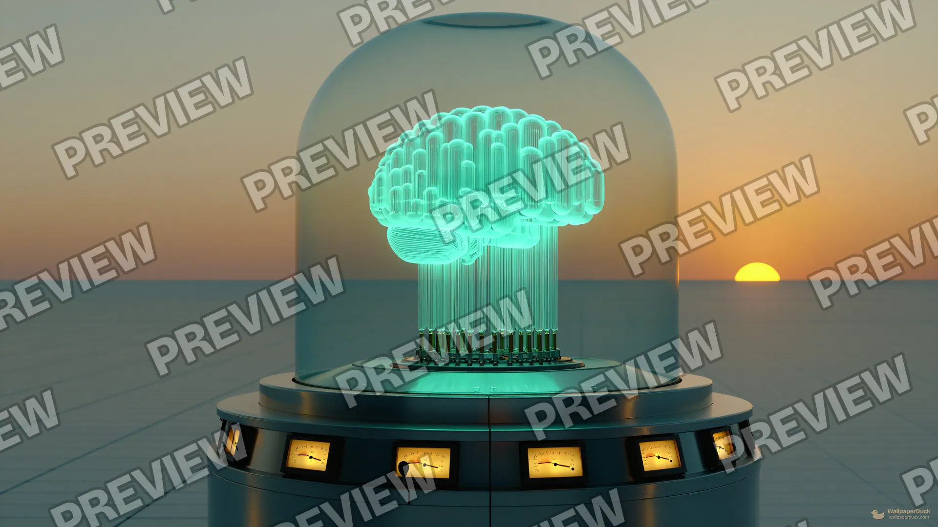 Vacuum Tube Brain Machine — Retro futurism 4K wallpaper