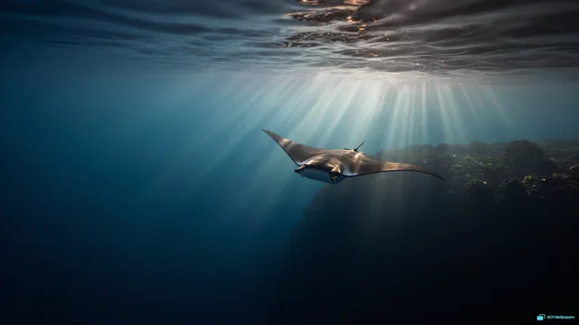 Manta in the Light Shaft — Underwater 4K wallpaper