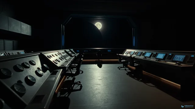 Eclipse Control Room — Sci-fi interiors 4K wallpaper