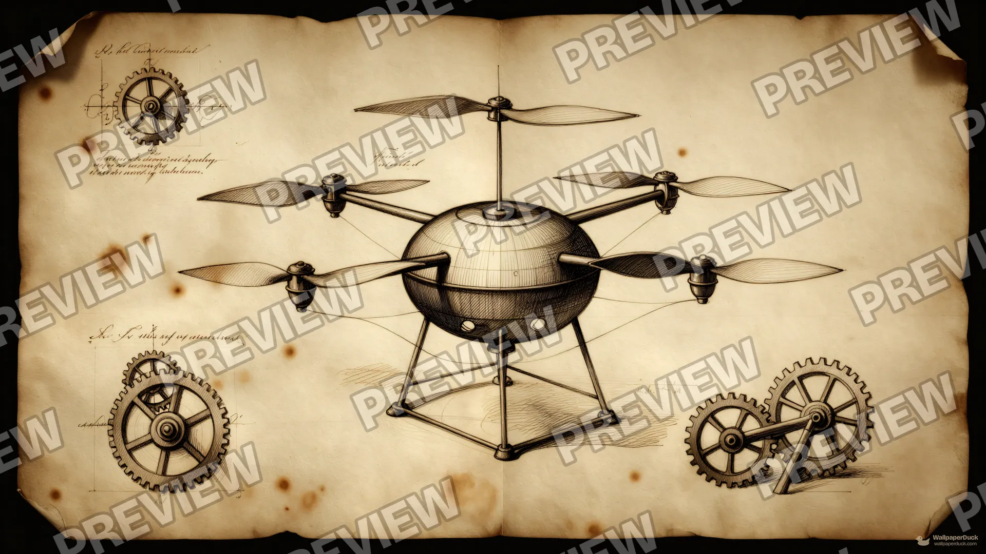 Renaissance Flight Blueprint — Renaissance technical drawing 4K wallpaper