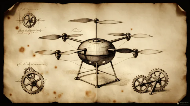 Renaissance Flight Blueprint — Renaissance technical drawing 4K wallpaper