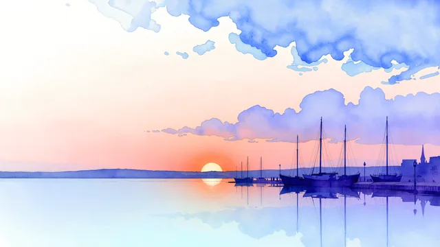 Le Havre Dawn Watercolor — Watercolour & impressionism 4K wallpaper