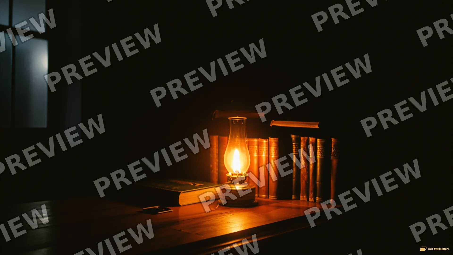 Lamplight in the Library — Dark interiors 4K wallpaper