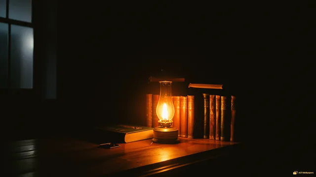 Lamplight in the Library — Dark interiors 4K wallpaper
