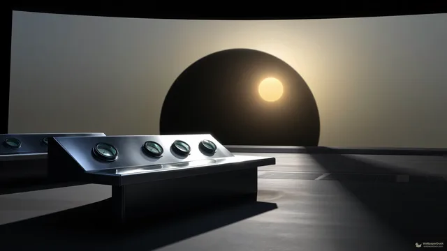 Eclipse Control Room — Retro futurism 4K wallpaper