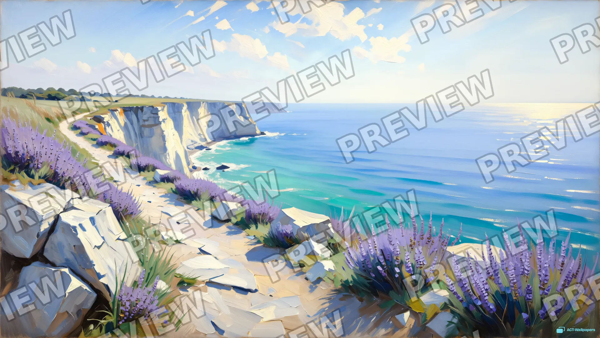 Coastal Cliff Noon — Watercolour & impressionism 4K wallpaper