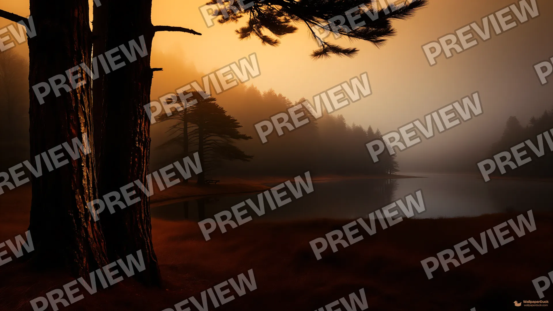 Gnarled Pines in Amber Mist — Nature landscapes 4K wallpaper