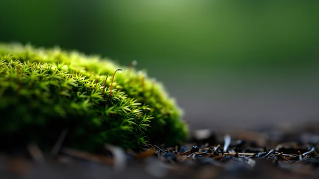 Moss Trichome Morning — Botanical macro 4K wallpaper