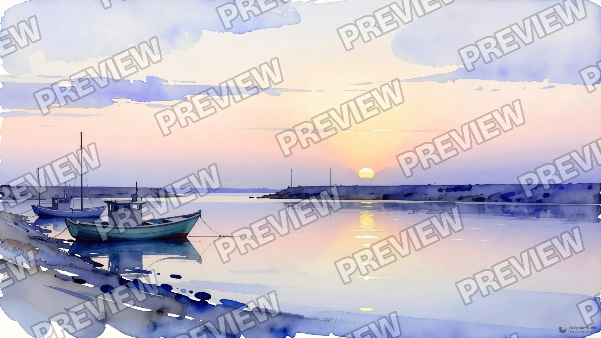 Harbour Dawn Wash — Watercolour & impressionism 4K wallpaper