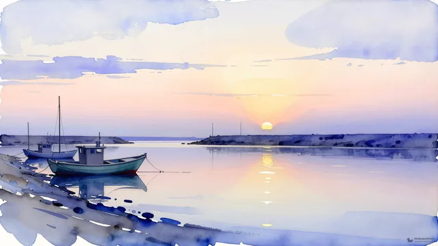 Harbour Dawn Wash — Watercolour & impressionism 4K wallpaper