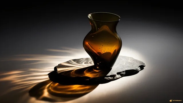 Smoky Amber Spiral Vessel — Glass sculpture 4K wallpaper