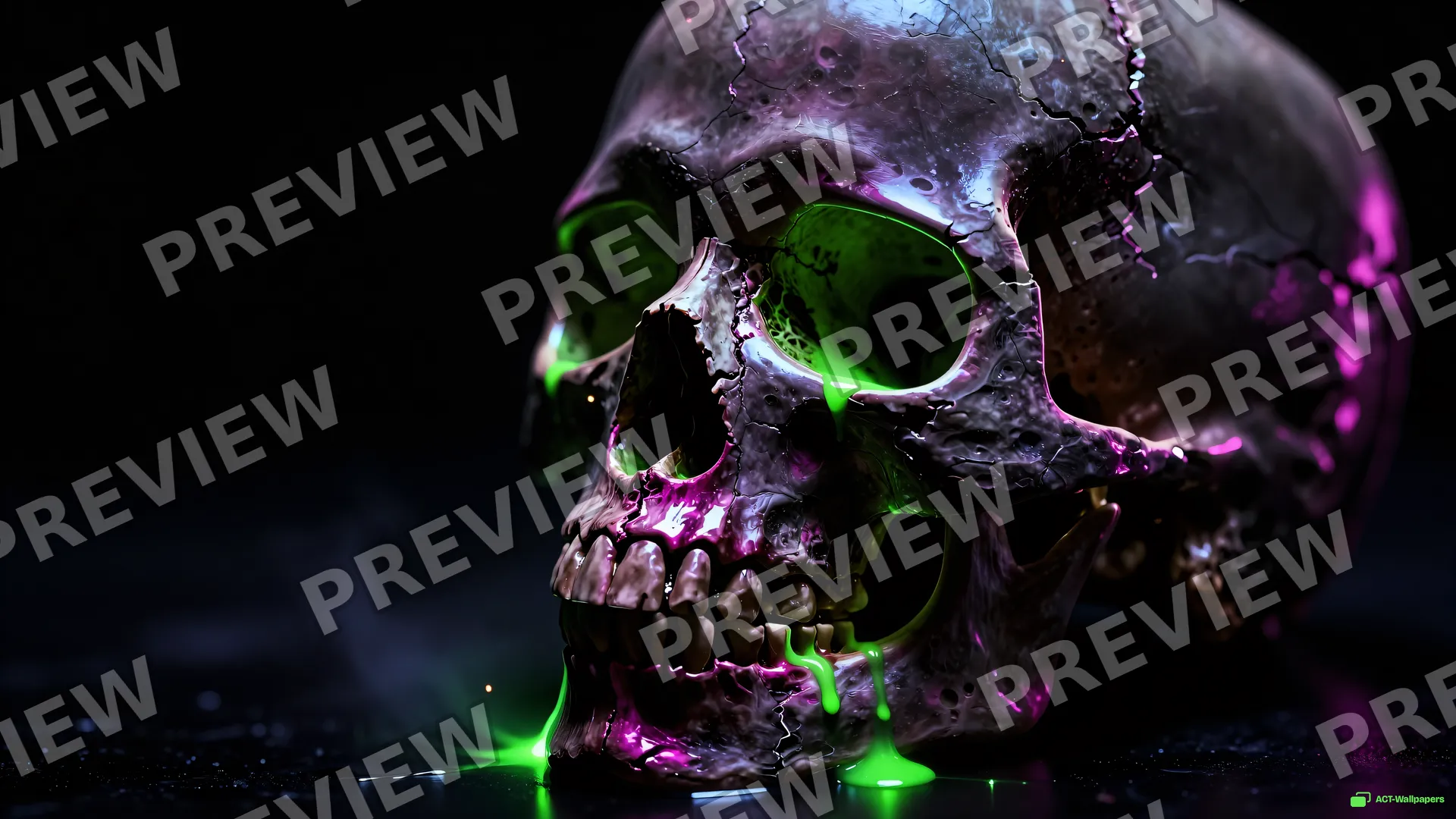 Fractured Skull Glow — Neon nightmare 4K wallpaper