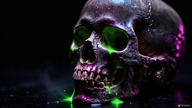 Fractured Skull Glow — Neon nightmare 4K wallpaper