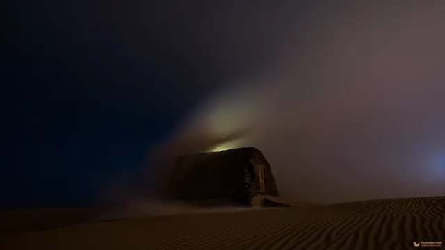 Sandstorm Silhouette Ruin — Storm atmosphere 4K wallpaper