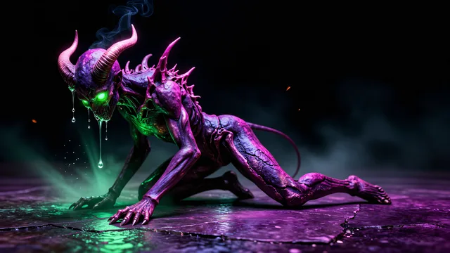 Crouching Nightmare Silhouette — Neon nightmare 4K wallpaper