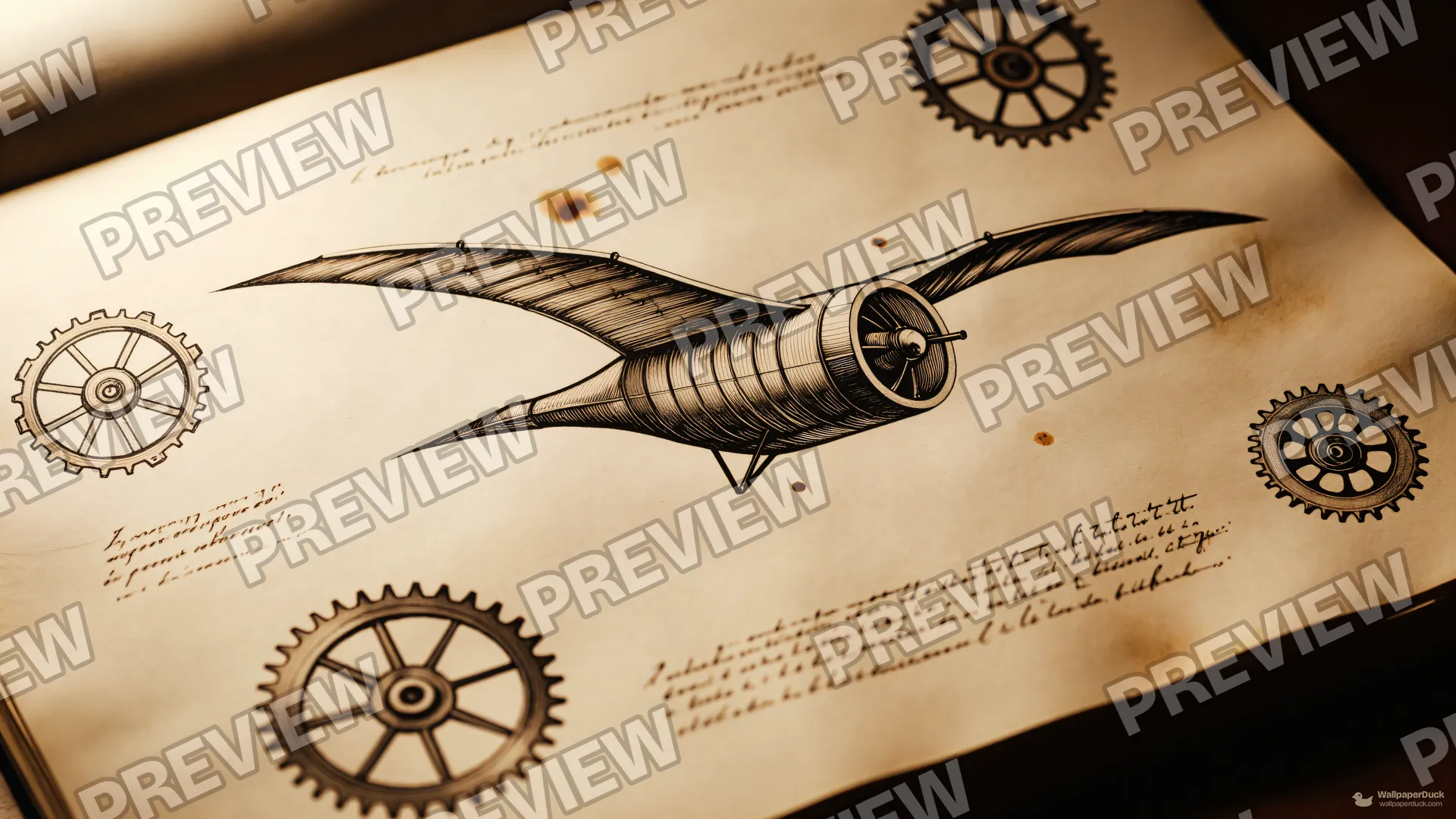 Inventor's Parchment Study — Renaissance technical drawing 4K wallpaper