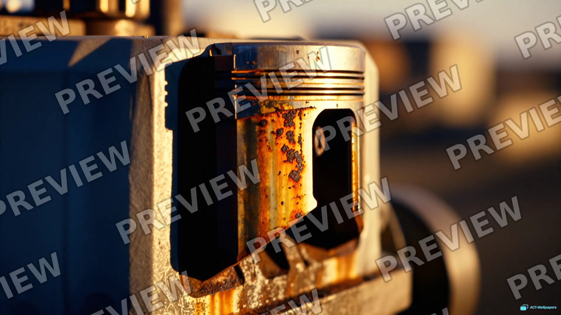 Rusted Piston Afternoon — Analog macro mechanics 4K wallpaper