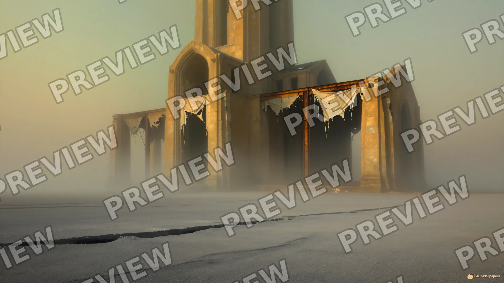 Ochre Cathedral Skeleton — Dystopian dream 4K wallpaper