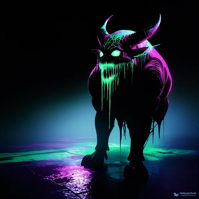 Horned Void Silhouette — Neon nightmare 4K wallpaper
