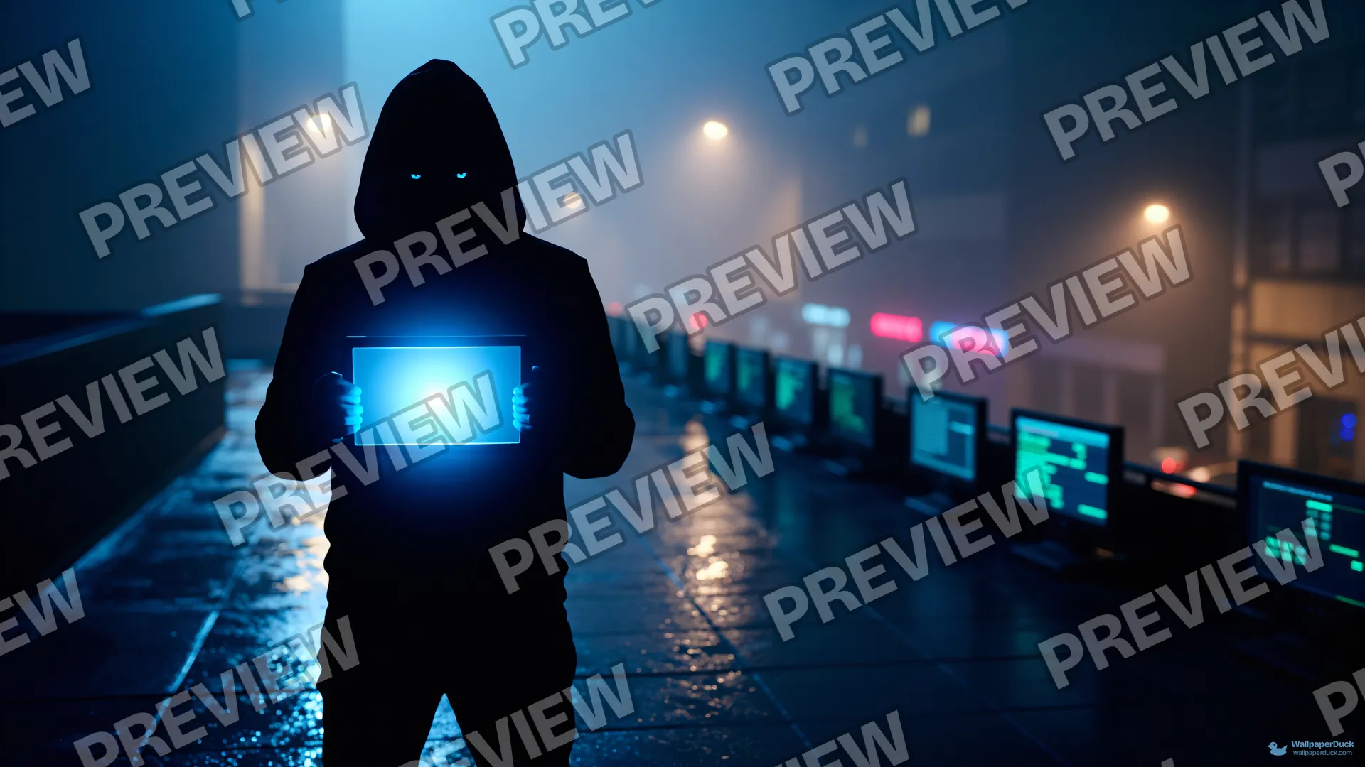 Rooftop Terminal Watcher — Cyberpunk city 4K wallpaper
