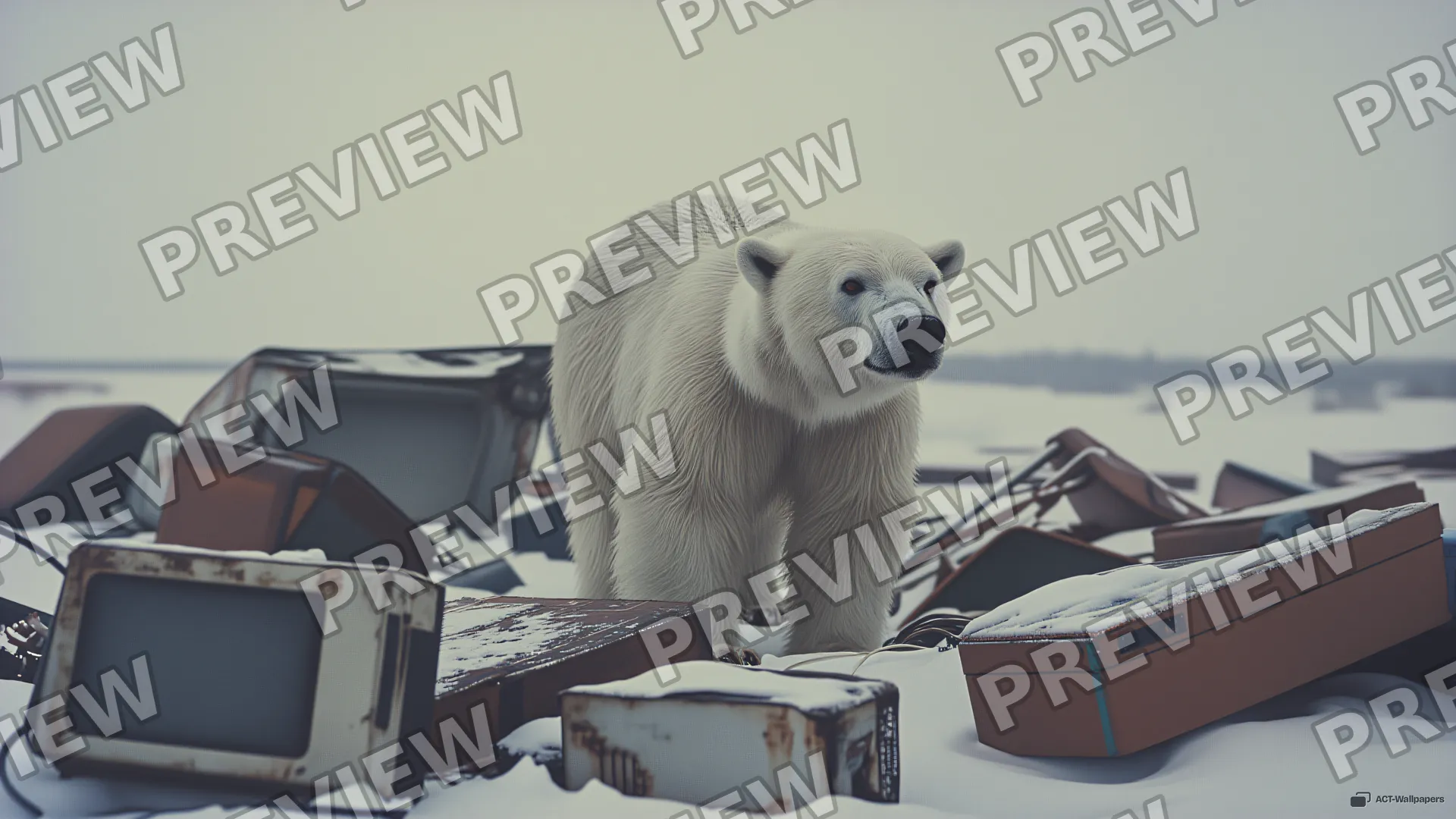 Bear in the Debris — Arctic waste 4K wallpaper