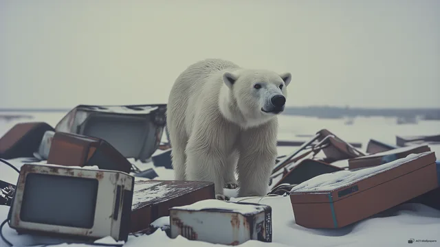 Bear in the Debris — Arctic waste 4K wallpaper
