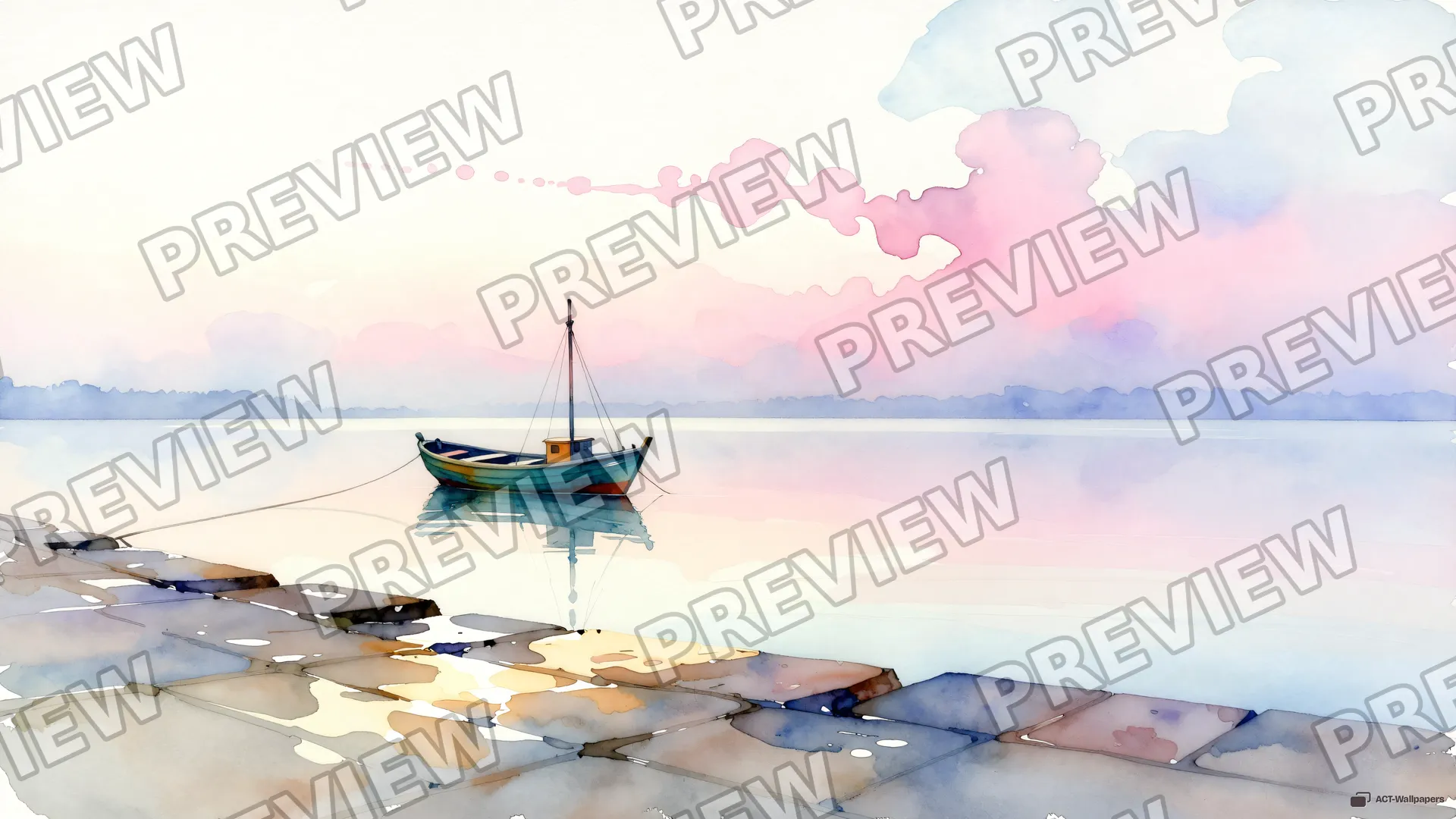 Harbour Dawn Watercolour — Watercolour & impressionism 4K wallpaper