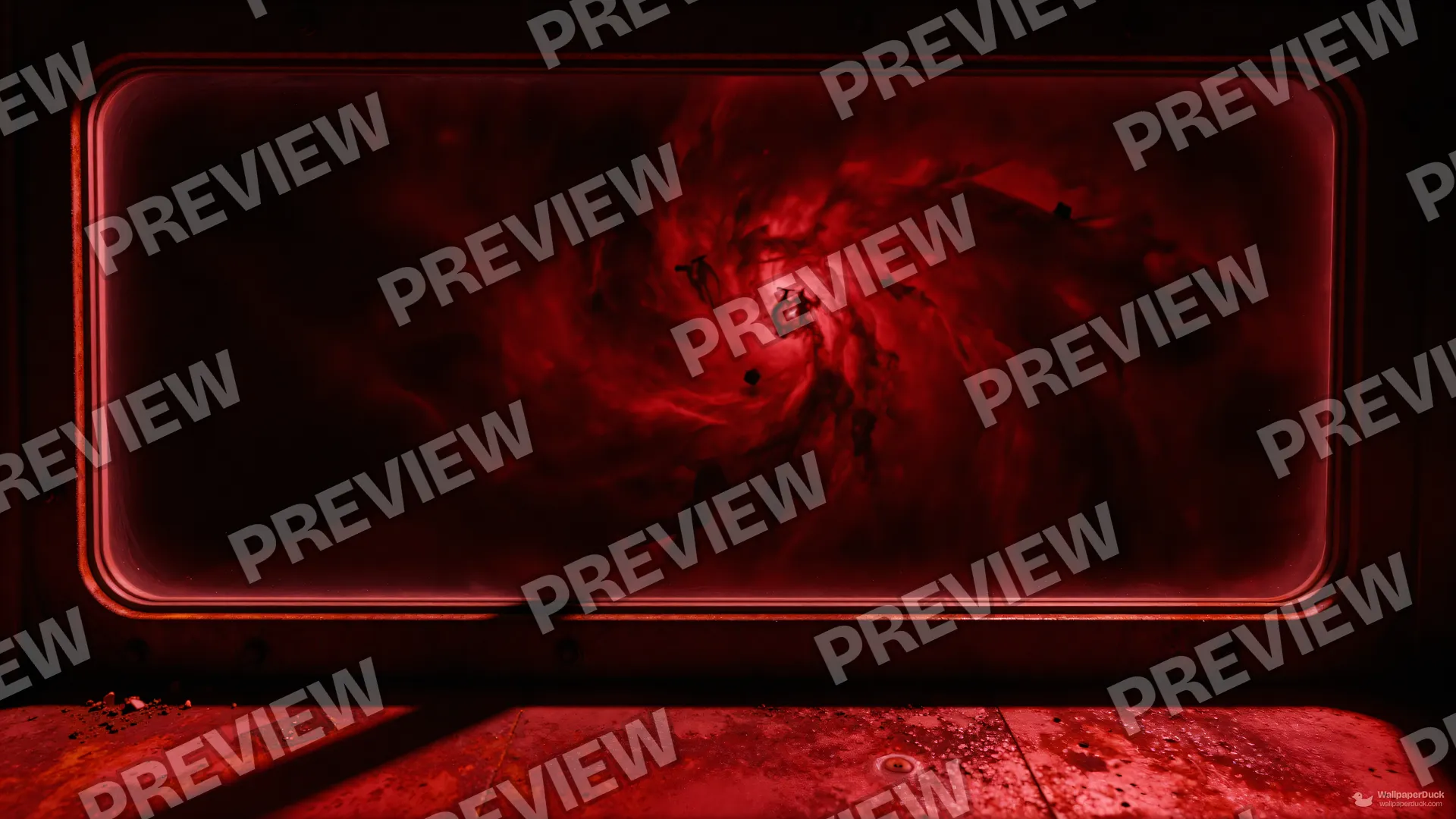Crimson Void Window — Sci-fi interiors 4K wallpaper