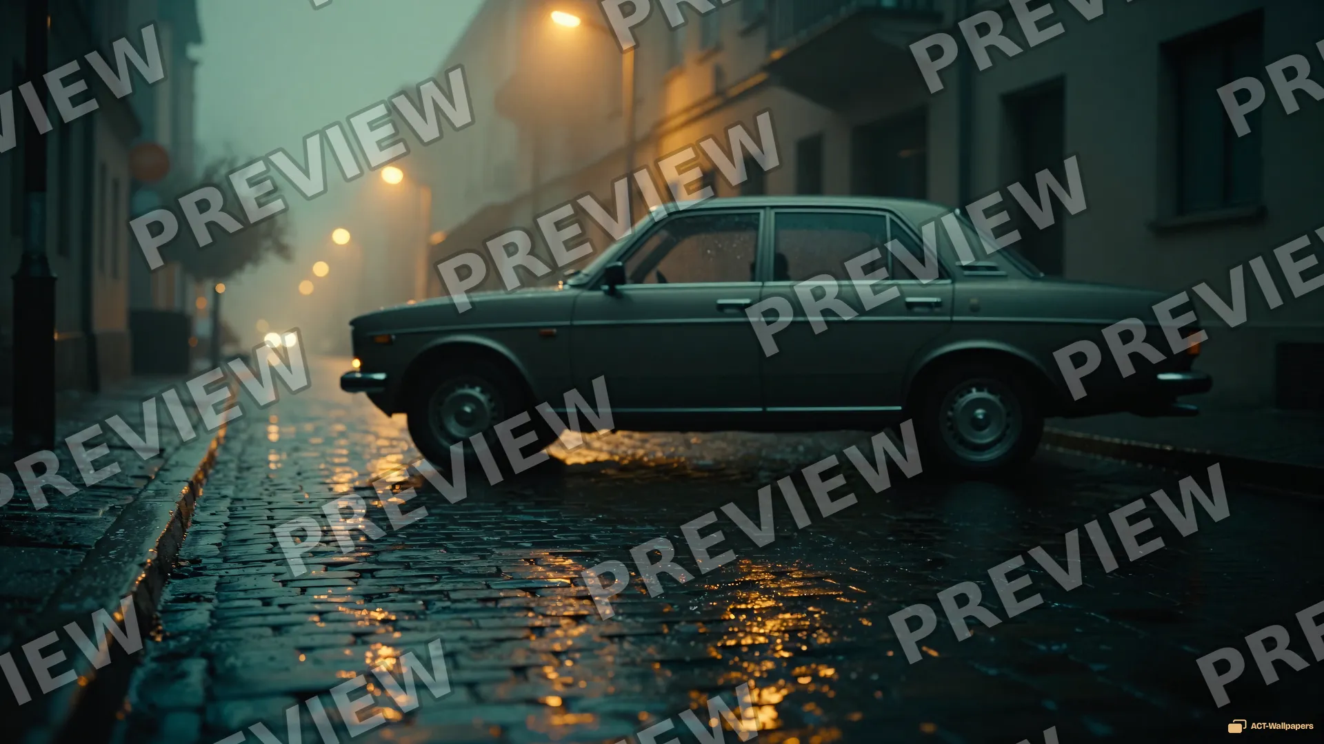 Amber Rain Reflections — Analog cinema 4K wallpaper