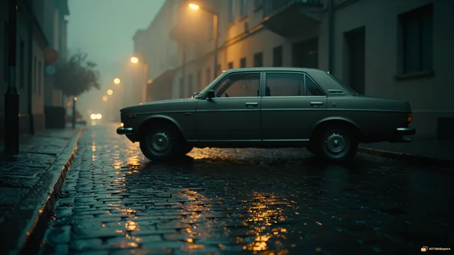 Amber Rain Reflections — Analog cinema 4K wallpaper