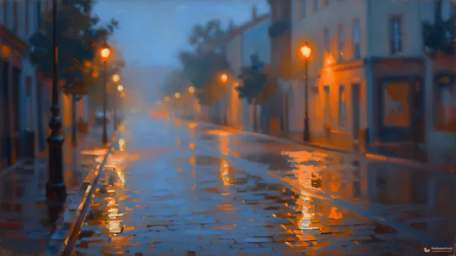 Boulevard After Rain — Watercolour & impressionism 4K wallpaper