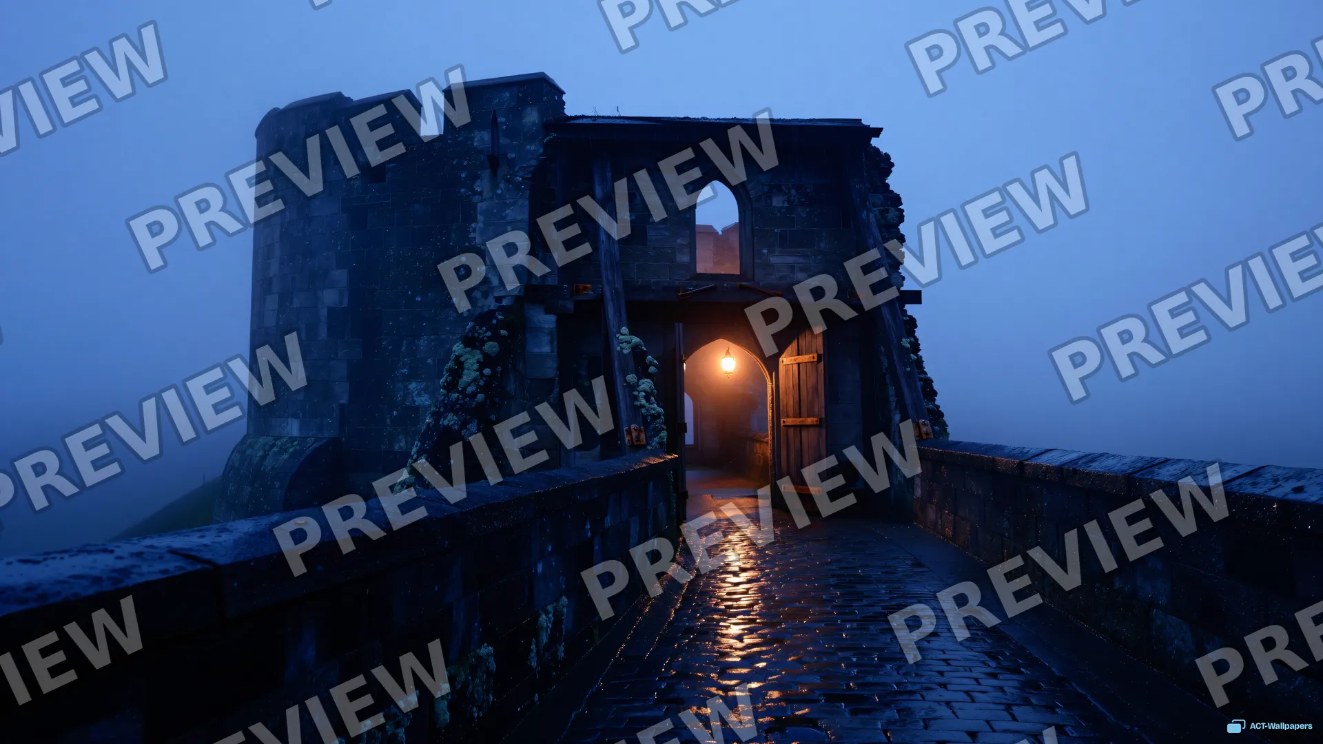 Ruined Keep Lantern — Medieval fantasy 4K wallpaper