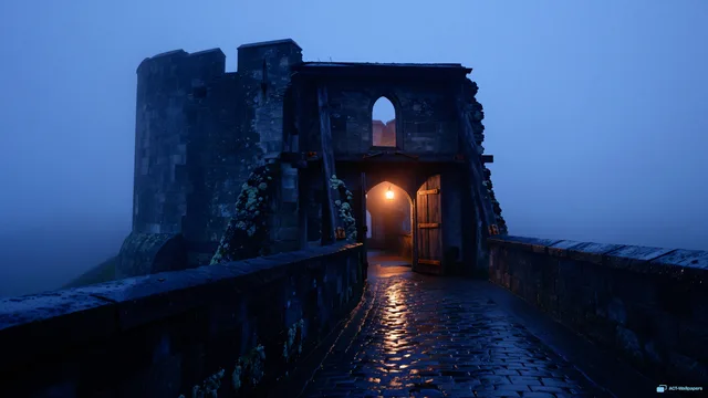 Ruined Keep Lantern — Medieval fantasy 4K wallpaper